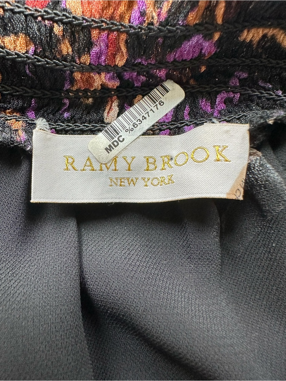 Ramy Brook Long Sleeved Black and Purple Blouse with Sheer Sleeves. Size XS - Picture 11 of 16